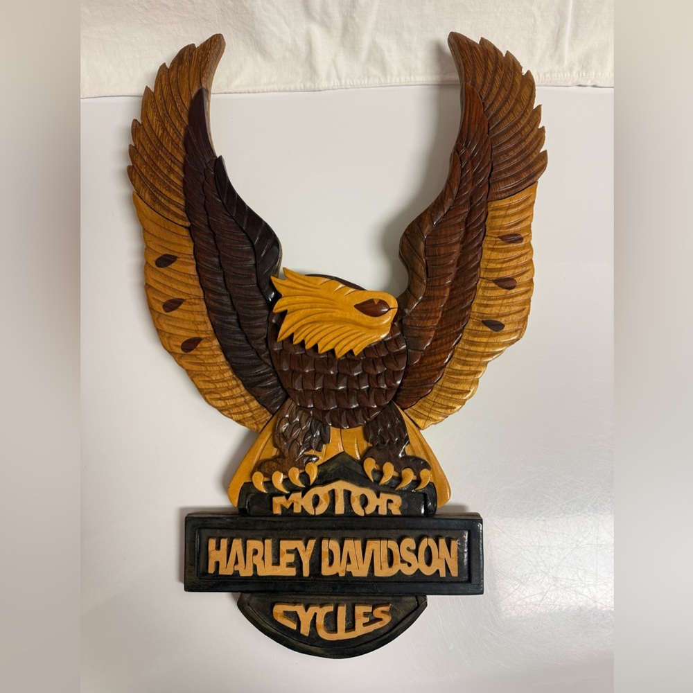 Harley-Davidson Eagle Wall~Mounted Art/Plaque, Hand carved, Brown and Black